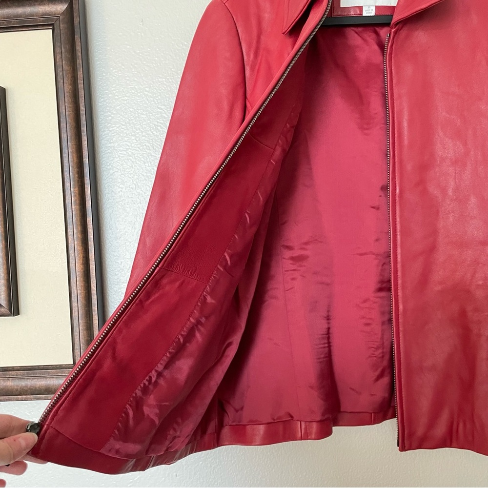 Liz Claiborne Red Leather Jacket Size Medium - Picture 12 of 13
